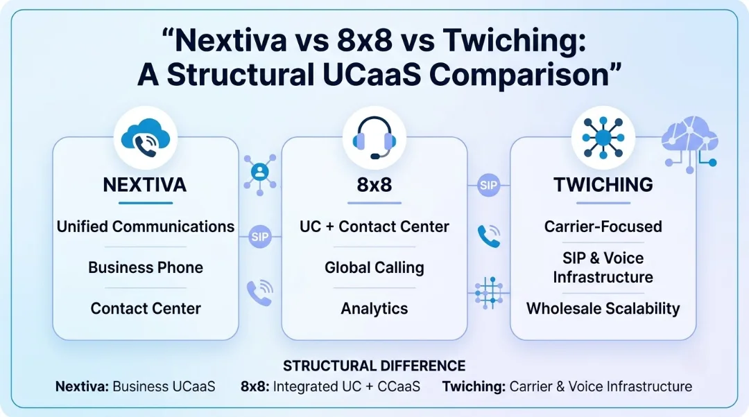 Nextiva vs 8x8 vs Twiching: A Structural UCaaS Comparison